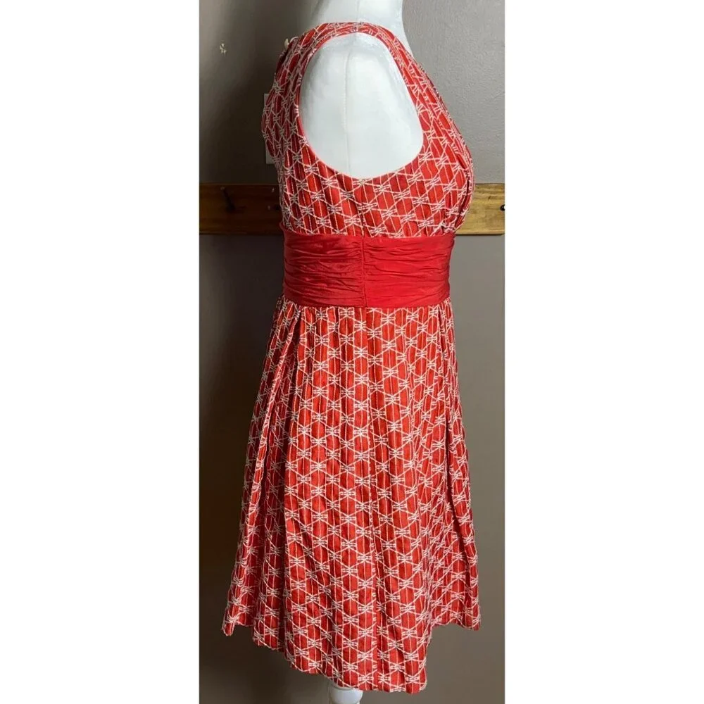 Frock Tracy Reese Dress Red Linen Silk Retro 50s PinUp Feminine Fun Womens 6 - Picture 4 of 14